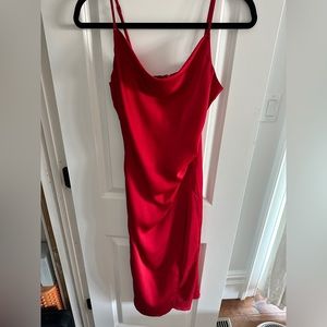 Red silk midi dress